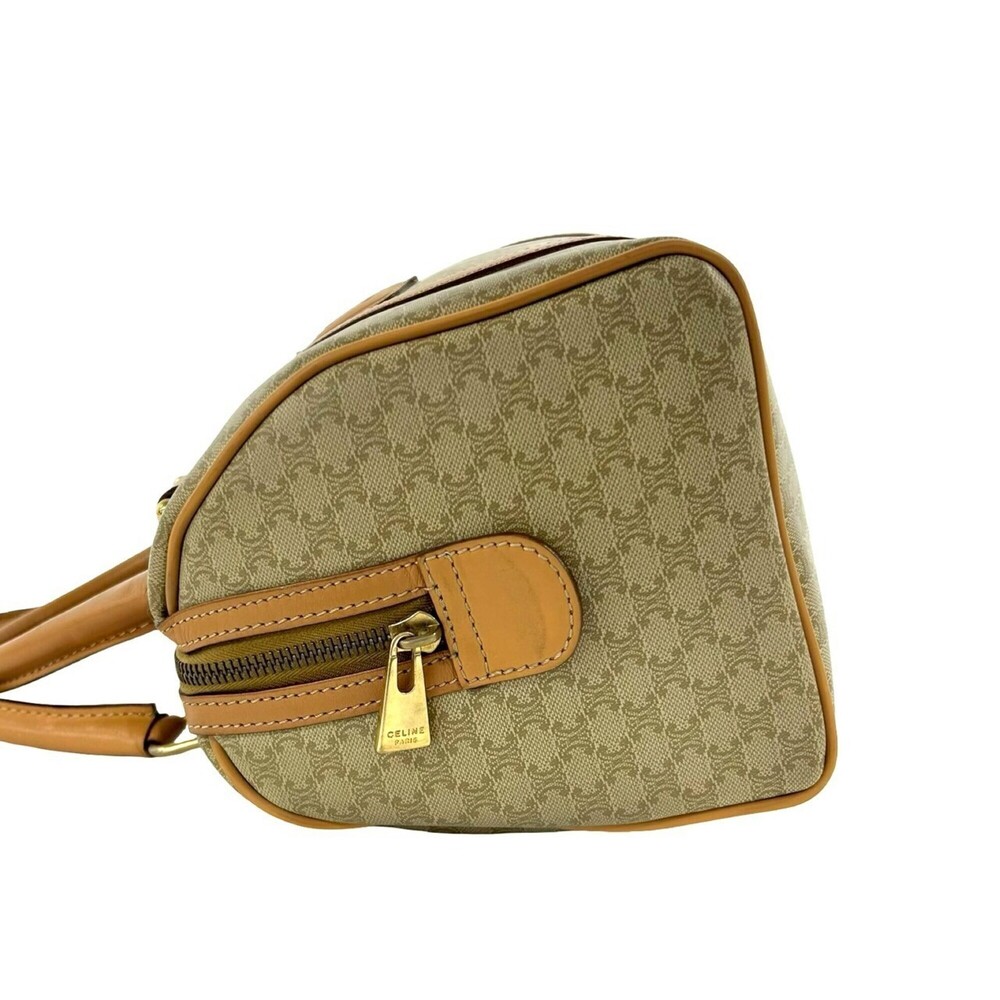 CELINE Vintage Macadam Blazon Pattern Leather Handbag Boston Bag Beige Brown ... - Picture 5 of 10